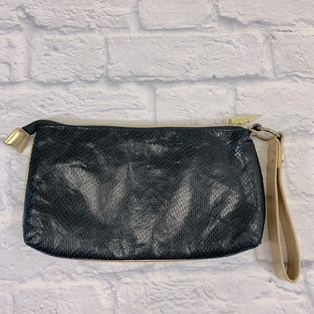 Betsey Johnson Betseyville Wristlet Black gold Ruffle Lightening